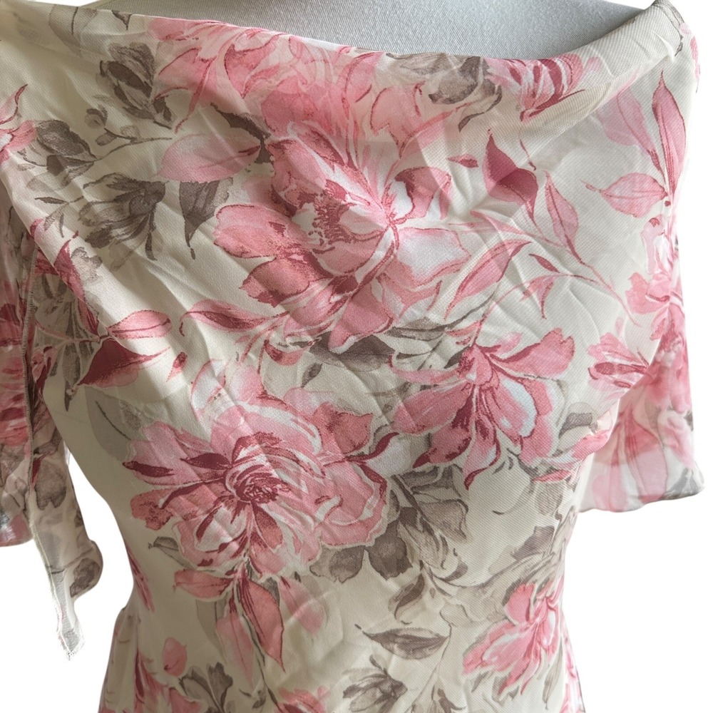 Signature Robbie Bee Midi Dress Floral Chiffon Whimsical Fairy Wedding Size 8 - Picture 11 of 16